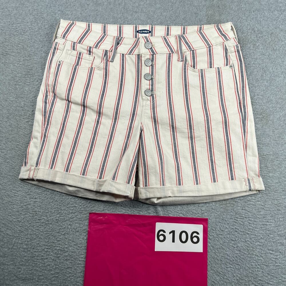 Old Navy Button Fly Shorts Womens Size 10 White Navy Red Striped Striped